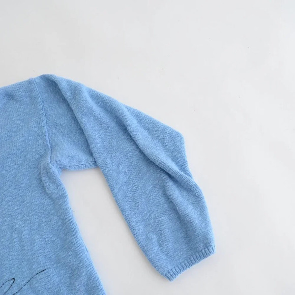 Vintage Victoria Blue with Purple Floral Knit Scoop Neck Cropped Sweater S - Picture 5 of 9